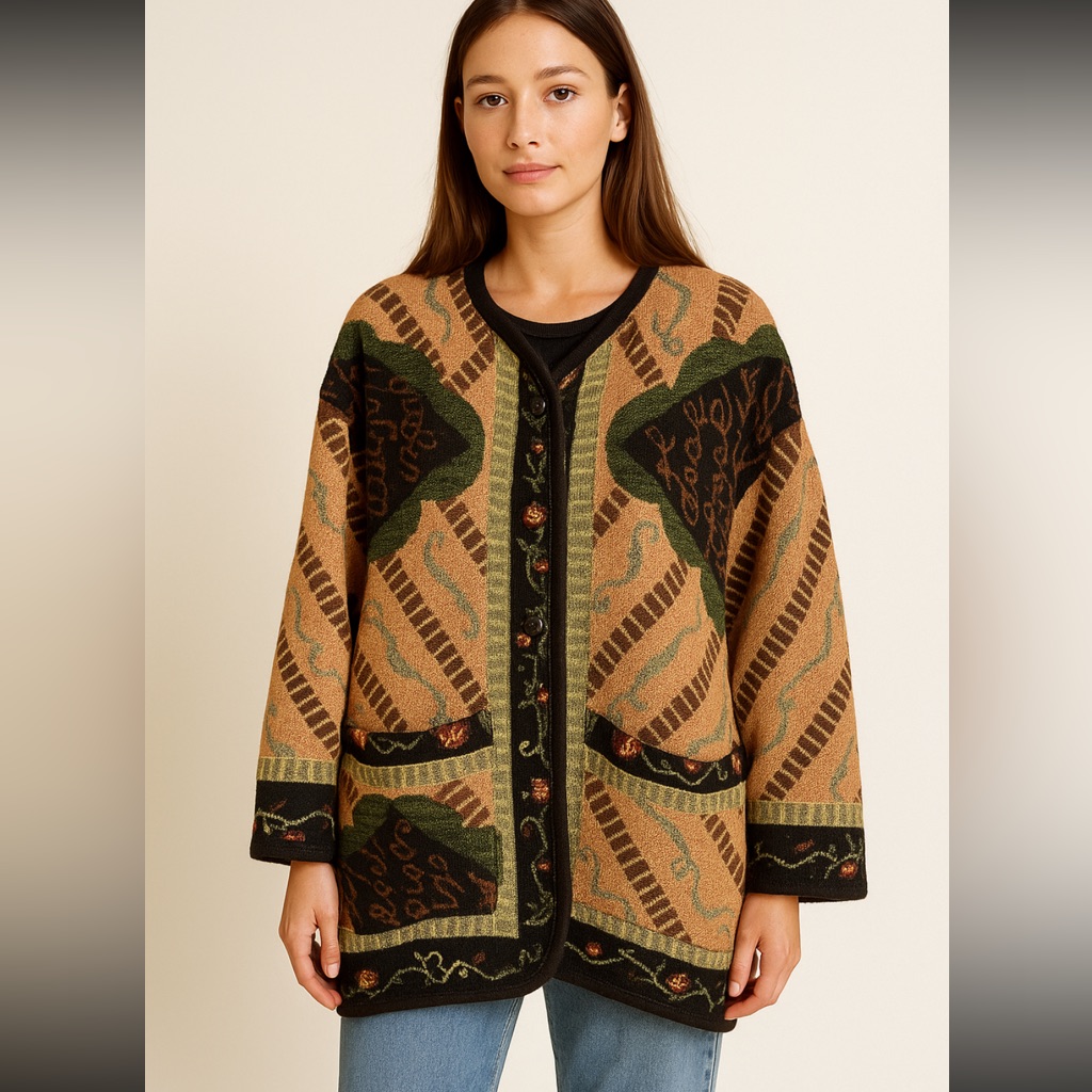 Unge-Potch-Ket "Its In The Bag" Fruit Cardigan Y2k Coat Chunky Sz L 3d Artsy
